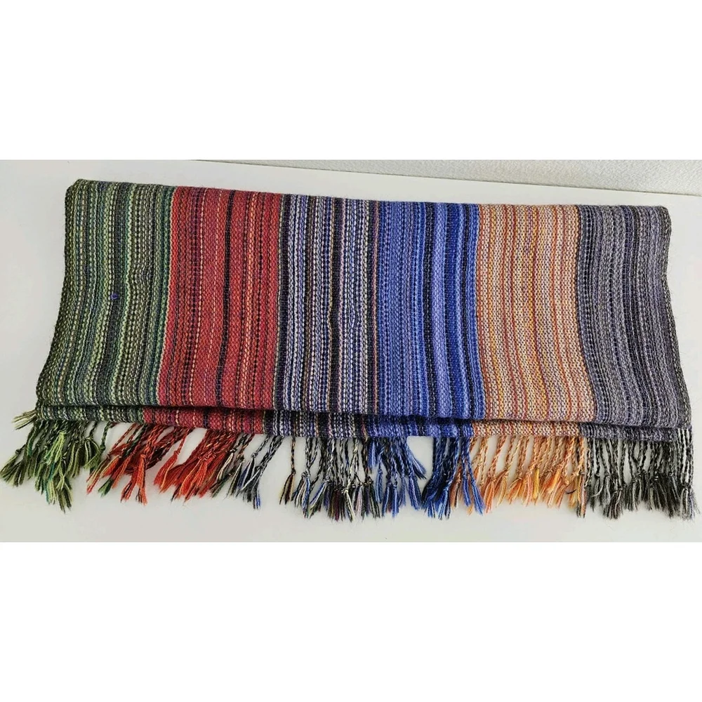 Tiahuanacu Brand 100% Alpaca Scarf Handmade in Bolivia Multicolor Tassels